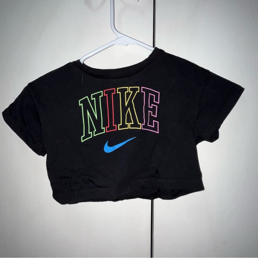 Nike Black Crop Top with Multicolor Logo
